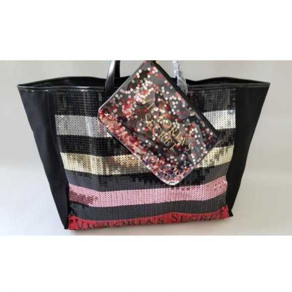 NEW Victorias Secret 2 Piece Large Sequin Tote bag - Picture 3 of 8
